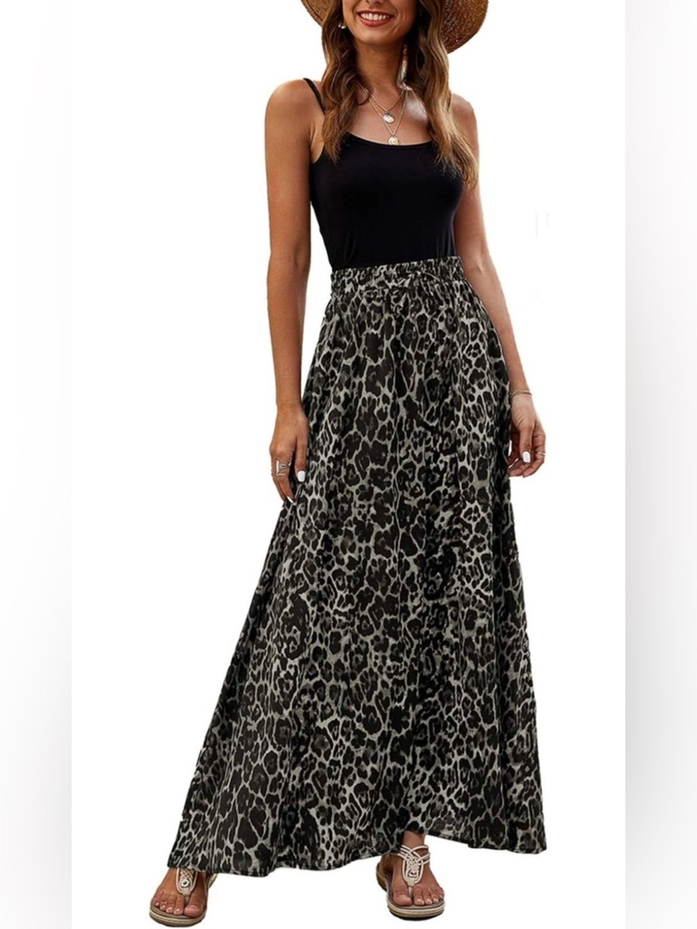 Leopard Print Maxi Skirt - Black/Grey